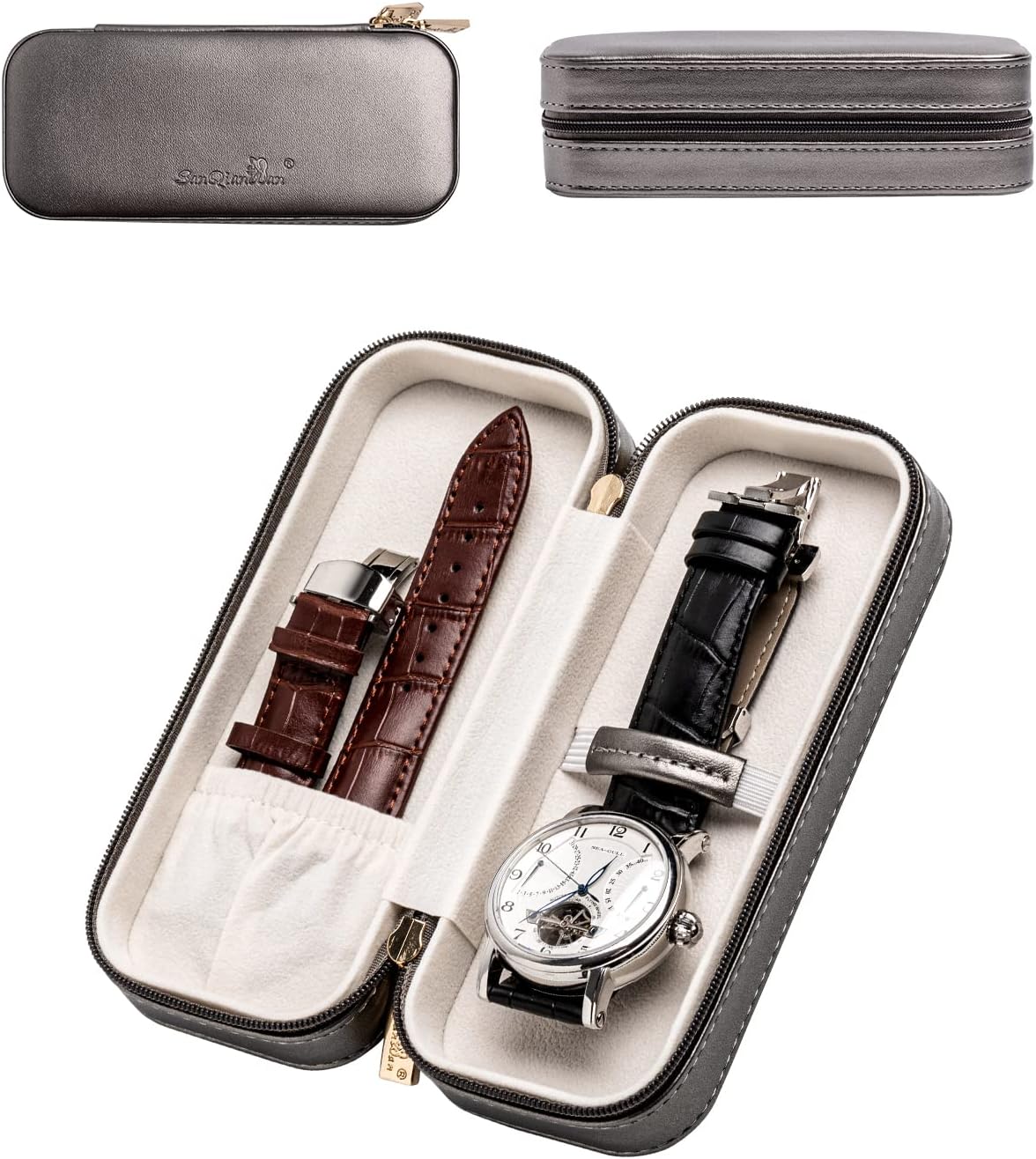 Watch Box for Men Small Travel Single Portable Watch Case Watch Band Storage Holder Box (Sliver)